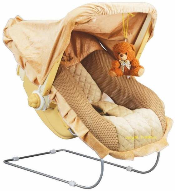 Gudda Gudia 12 in 1 Premium Musical Baby Feeding Swing Rocker Carry Cot Cum Bouncer with Mosquito Net, Storage Box and Swinging Ropes (Brown) Bouncer