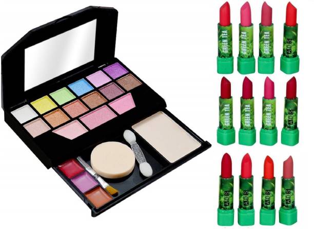 MY TYA Fashion Makeup Kit Mini Travel Size + ADS Green Tea Lipstick pack of 12