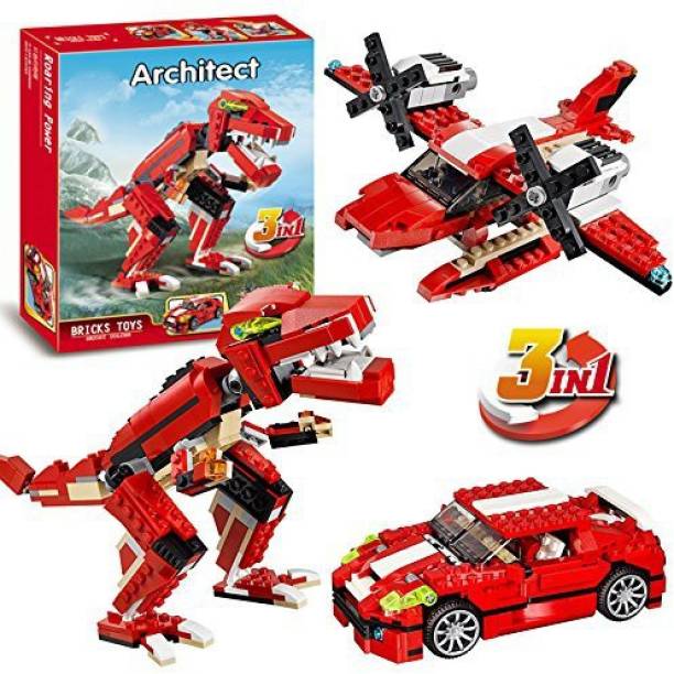 RVM Toys 3 in 1 Racing Car Dinosaur Plane Building Blocks Set 374+Pcs Lego Compatible Toy