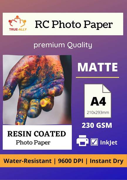 True-Ally A4 Premium 230 GSM RC (Resin Coated) Water Resistant Instant Dry Luster (Matte) Inkjet Photo Paper A4 8.5 x 11 inch (A4-40 Sheets) Unruled A4 230 gsm Photo Paper