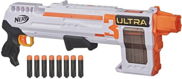 Nerf Ultra Three Blaster, Pump-Action, 8-Dart Internal Clip, 8 Darts, Compatible Only with Ultra Darts Guns & Darts