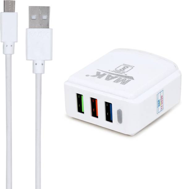 MAK MK-475 3.1A Charger for Data and High Speed Charging (3 USB Port) 3.1 A Multiport Mobile Charger with Detachable Cable