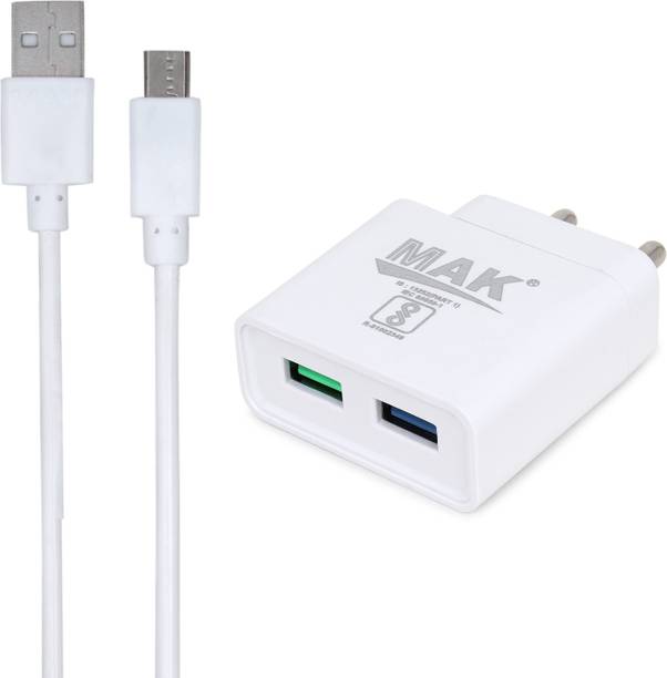 MAK Qualcomm 3.0 3.1 A Multiport Mobile MK-475 3.1A Charger for Data and High Speed Charging (3 USB Port) Charger with Detachable Cable