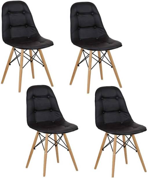 Urbancart Modern Padded Backrest Side Chair with Wood Legs for Home, Office, Cafeteria, Restaurant, Bar(BLACK) Solid Wood Living Room Chair