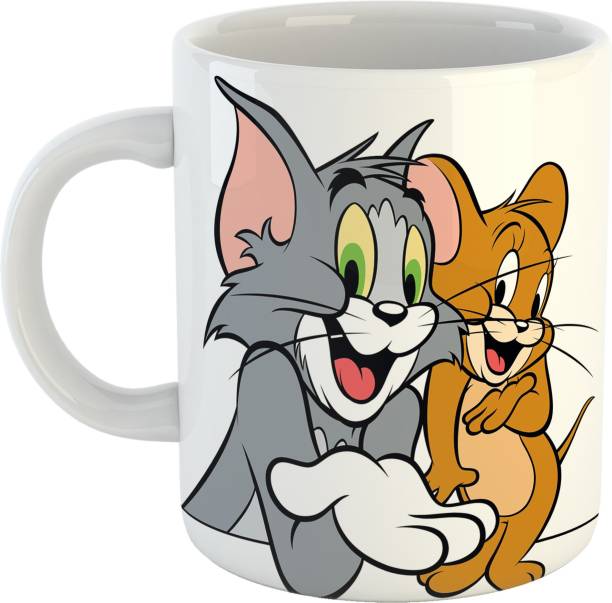KINSCO Printed Tom & Jerry Cartoon Theme for Kids Ceramic Coffee (350 ml) Ceramic Coffee Mug