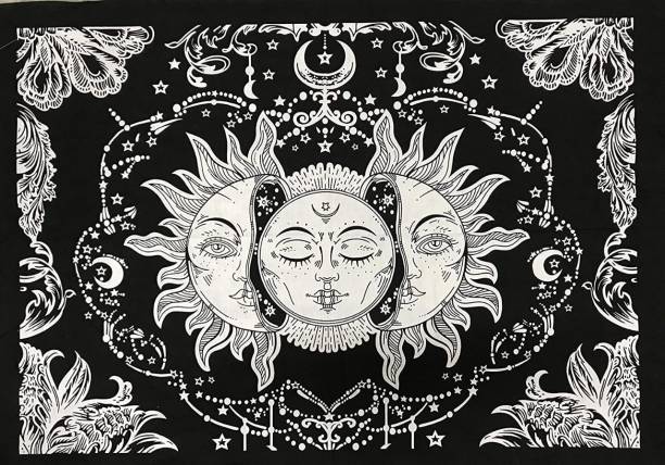 Art World Tripple Sun Moon and Star Mandala Hippie Psychedelic Boho Bohemian Cotton Decorative Wall Hanging Tapestry Poster 40 X 30 Inches Tapestry