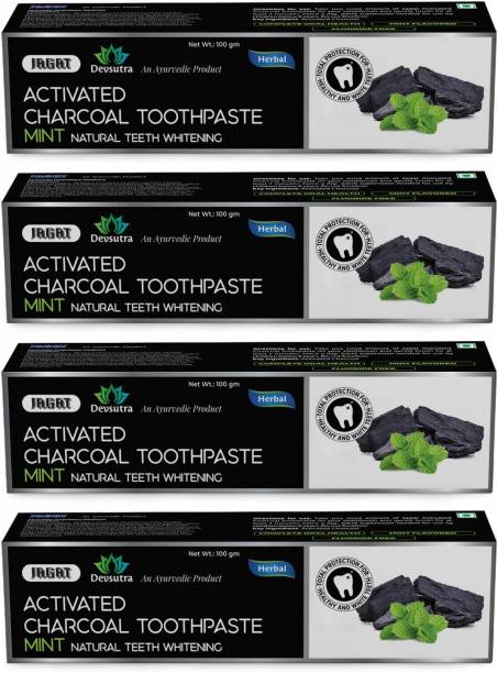 Jagat Devsutra Dr. Trusted Ayurvedic HERBAL Activated Charcoal Toothpaste for Teeth Whitening - 100% Natural Formula with Mint Flavour, No Fluoride & Artificial Colours Toothpaste