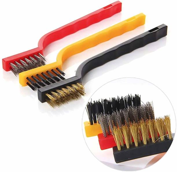 Revere Design Cleaning Brush Tool Kit | Set of 3 pieces | Brass, Nylon, Stainless Steel Bristles | Gas, Stove, Kitchen, Car Cleaning Brushes Tool Handle Scratch Brush