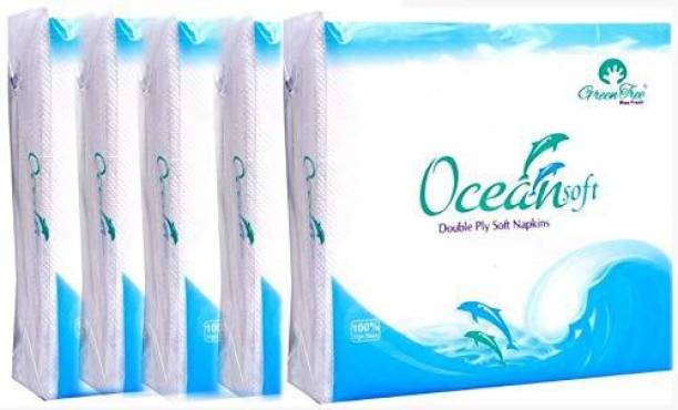 Green Tree Ocean Soft Double Ply Tissue Paper Napkins Pack Of 5 || 50 Pieces Each 33 * 33 Cm (Pack of 5)