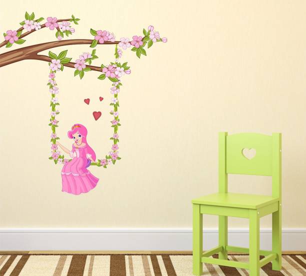 WALLSTICK Branch With Flowers And Beautiful Barbie Girl Large Vinyl
