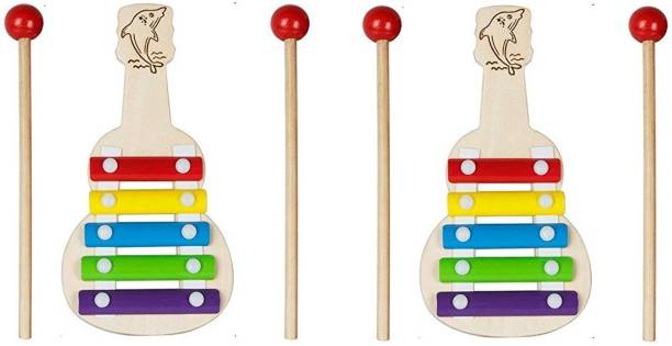 Kishore collection Kishore Collections Guitar Wooden (5 Nodes) | Kids First Musical Sound Instrument Toy (Multicolor) 2Nos