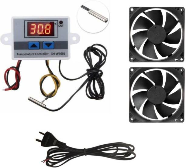 TechSupreme COMBO 1 W3001 2 3 Inch Cooling Fan 2 Pin AC Power Cord (Cable) 2 mtrs XH W3001 AC 220V 1500W DIGITAL MICROCOMPUTER THERMOSTAT SWITCH For Diy Incubator Temperature Sensor and Controller Electronic Hobby Kit
