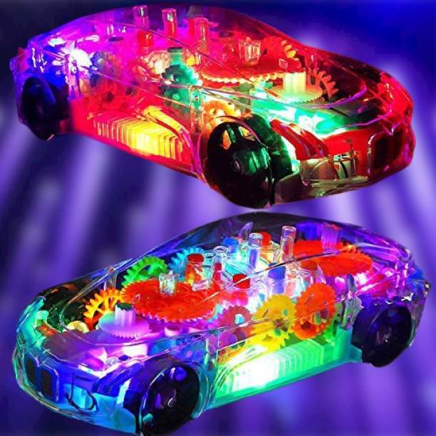Glacier Mechanical Transparent Toy Car With 3D Display And 360 Degree Rotating Concept Racing Playing Car Having LED Lights and Music for Kids