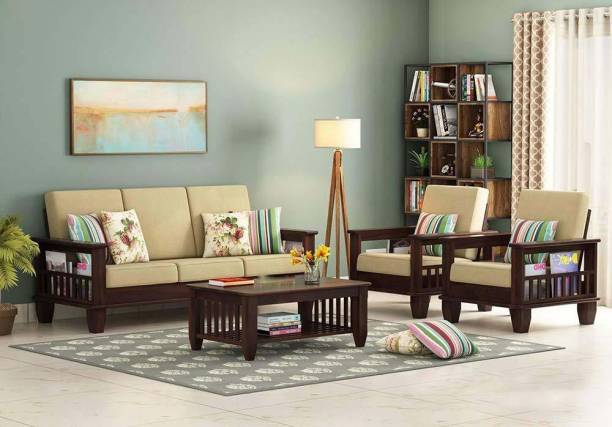 Prajapati arts Fabric 3 + 1 + 1 Walnut Finish Sofa Set