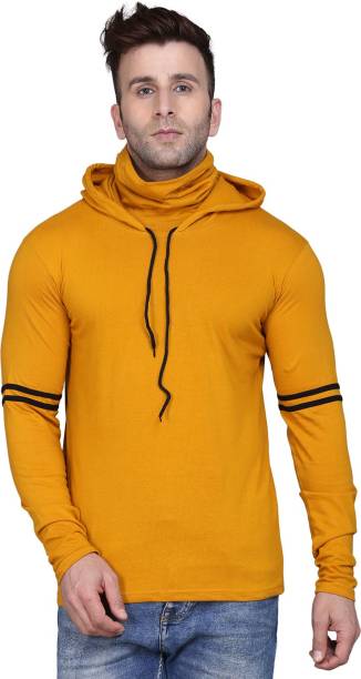 IESHNE LIFESTYLE Solid Men Hooded Neck Yellow T-Shirt