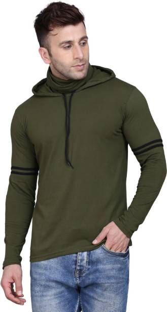 IESHNE LIFESTYLE Solid Men Hooded Neck Green T-Shirt