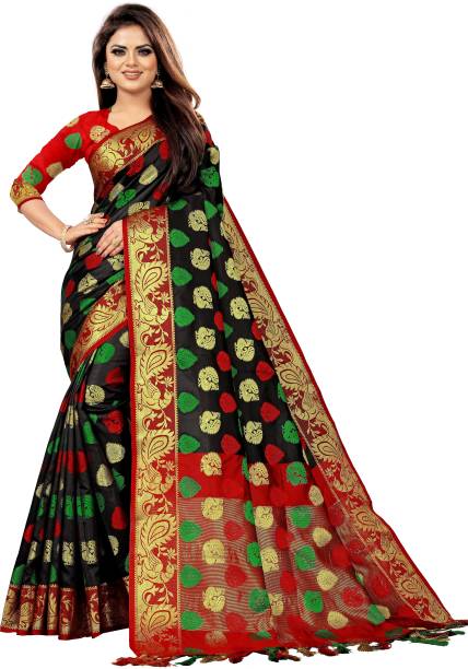 Self Design, Embroidered, Woven, Checkered Bollywood Jacquard, Cotton Silk Saree Price in India