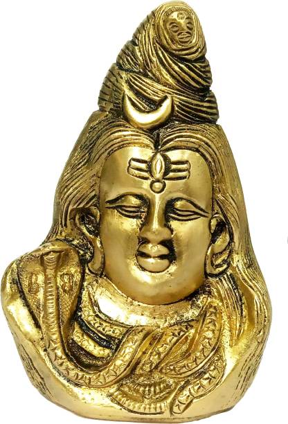 Purpledip Brass Idol Lord Shiva: Siva Bholenath with Crescent Moon, Ganga and Vasuki Snake Decorative Showpiece  -  9 cm