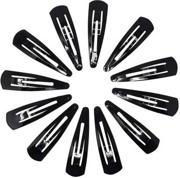 VAANYA Set of 24 Pcs-12 Pairs (6.5 cm) Premium Metal Triangular Tik Tak Hair Pins Hair Accessories for Girls and Womens-Black Tic Tac Clip (Black) Tic Tac Clip