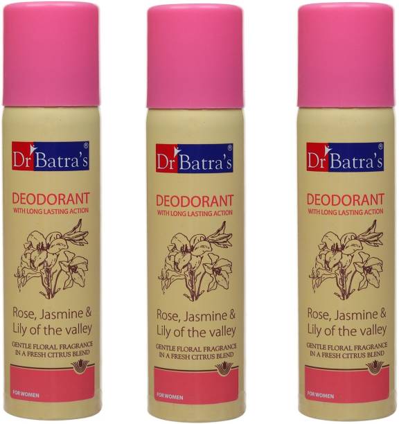Dr Batra's Rose Jasmine & Lilly of the Valley Each 100 ml set of 3 Deodorant Spray  -  For Women