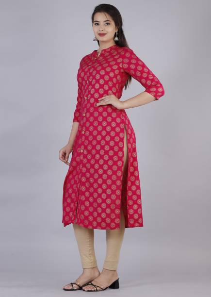 Women Printed Viscose Rayon Straight Kurta Price in India