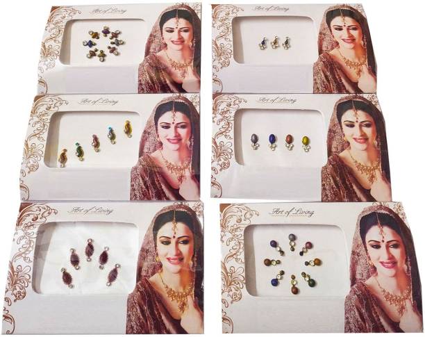 MAHVI TOYS Mix Design Beautiful Forehead Multicolor Designer with Stone in different shape Bindi (6 pack) Women Multicolor Bindis