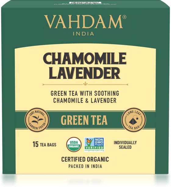 Vahdam Organic Chamomile Lavender Green Tea Box