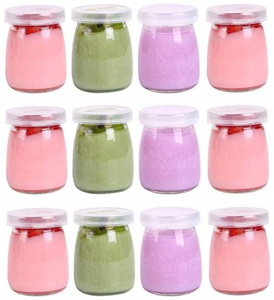 Lexiwells Mini Cute Glass Pudding Jar with Lid Set for Home and Kitchen | Decoration | Multiple Usage | 100 ml, Transparent  - 100 ml Glass Honey Jar