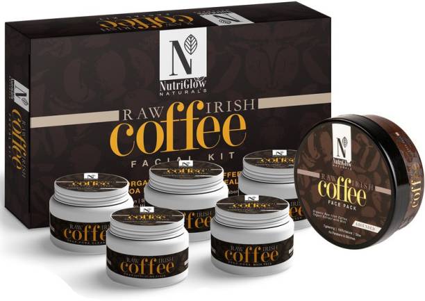 NutriGlow NATURAL'S Raw Irish Coffee Facial Kit (250 gm) With Coffee Face Pack (200 gm)/ Yogurt Extract with Mint / Deep Pore Cleanser / Glowing Skin/ Tightening Pores