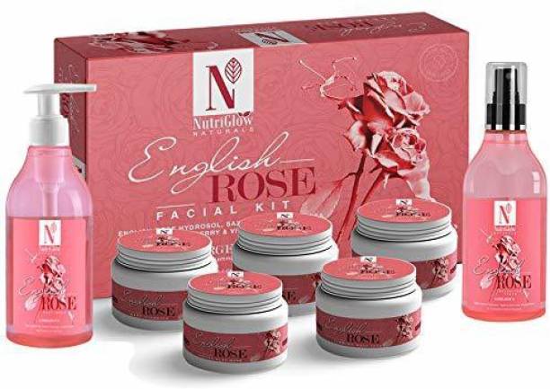 NutriGlow NATURAL'S English Rose Combo : Hydrosol Facial Kit (250 gm) + Face Wash (150 ml) + Facial Toner (150 ml)/Tightens Pores /Repair Skin Cells/ Skin Tightening