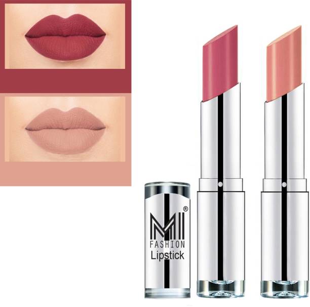 MI FASHION Skin Friendly Vegan Lipsticks Set Cr�me Matte Vitamin e Enriched Combo of 2 Code no 1563