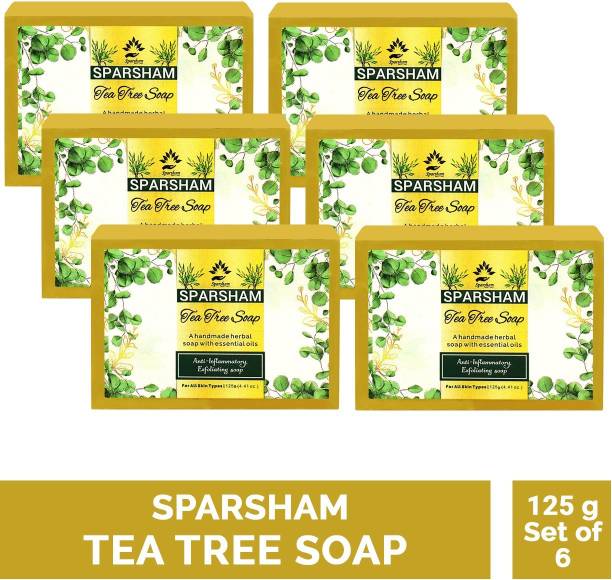 SPARSHAM PURE TEA TREE HANDMADE SOAP WITH ESSENTIAL OIL- ANTI FUNGAL & ANTI BACTERIAL 750g PACK OF 6