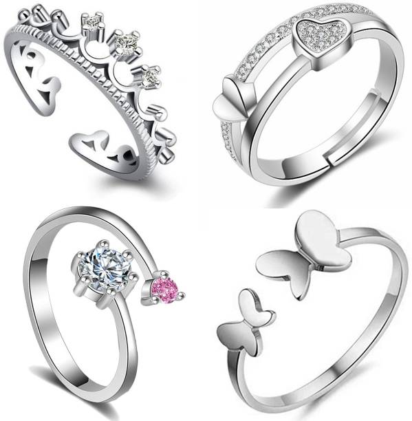 Om Jewells Alluring Valentino Special Combo Alloy Crystal Rhodium Plated Ring Set