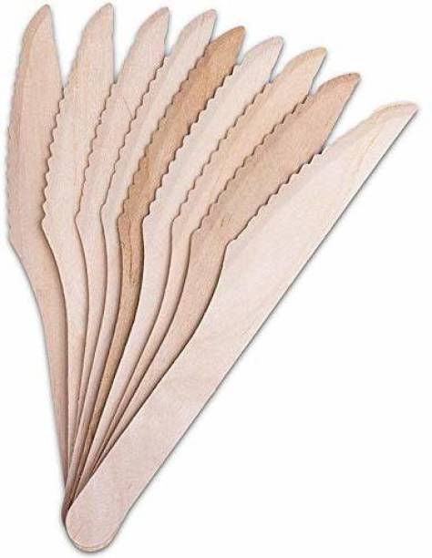 EcoNThings Pack of 100 Bio degradable, Disposable Knife of size 14 cm/ 140 mm Wooden Dessert Knife Set