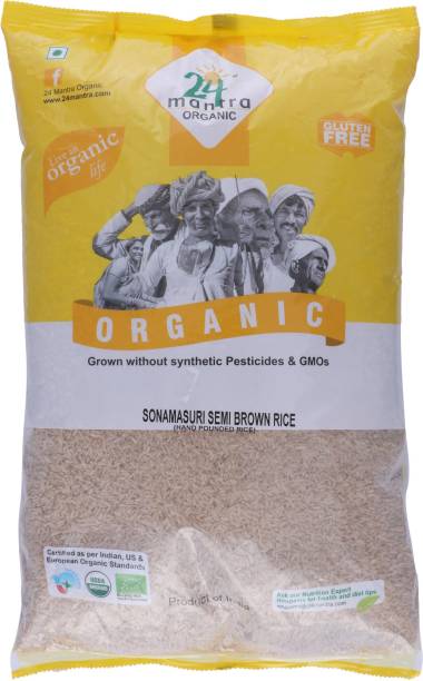 24 mantra ORGANIC Organic Sonamasuri Semi Brown Rice/Handpounded/ Chawal (Unpolished) Brown Sona Masoori Rice