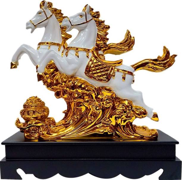FABZONE Gold plated Horse with Wodden Base| Animal figurine For Home Decor|Interior Décor Decorative Showpiece  -  47 cm