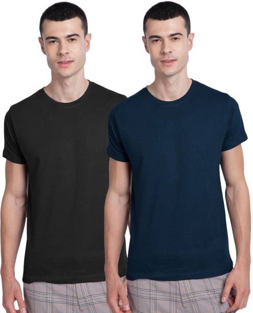 Solid Men's Round Neck Multicolor T-Shirt (Pack Of 2)