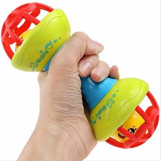 TechHark Attractive Colourful Non Toxic Dumbbell Rattle for Kids with Jingling Ball for Babies, Toddlers, Infants, Child . Pack of 1 Rattle