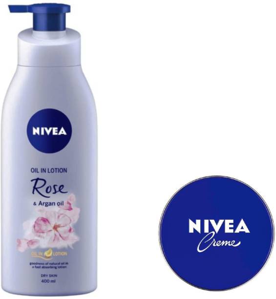 NIVEA Rose & Argan oil Body Lotion 400 Ml , Creme 60 ML (Pack of 2) #49