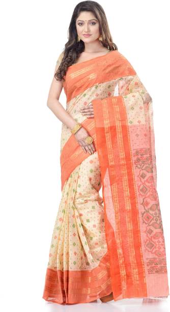 Self Design Tant Handloom Pure Cotton Saree Price in India