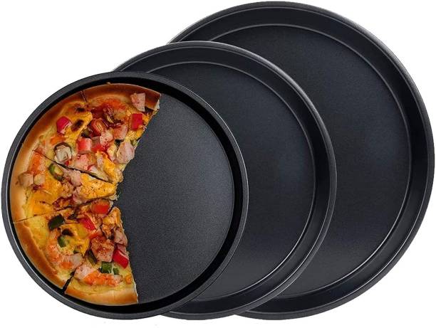 sell4you Carbon Steel Pizza Pan Set - 3 Piece, Black (20cm, 23cm, 25cm) Baking Pan