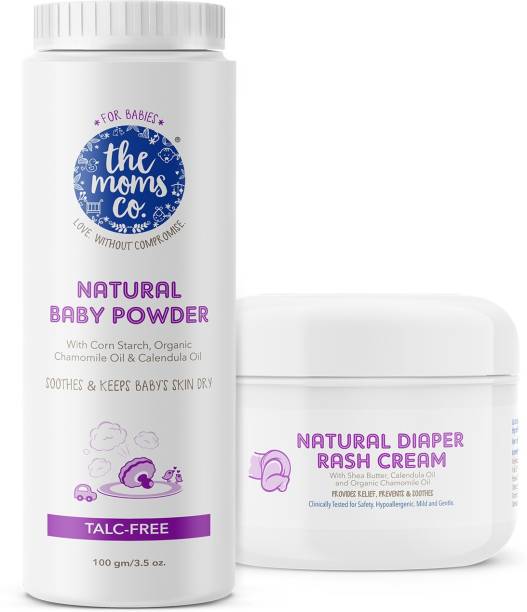 The Moms Co. Diaper Bundle with Natural Baby Powder & Diaper Rash Cream|Mild & Gentle on Skin