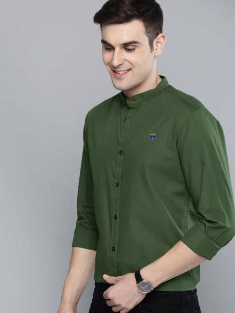 Men Slim Fit Washed Mandarin Collar Casual Shirt Price in India