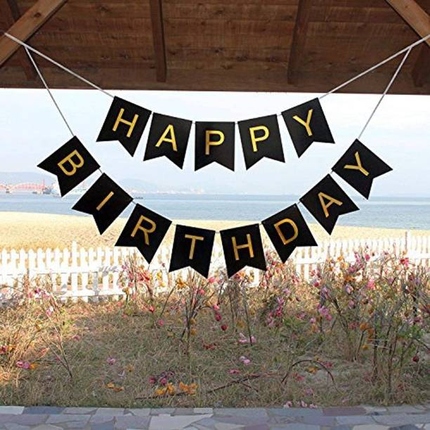 CherishX.com Printed Happy Birthday Banner for Birthday Celebration for Your Girlfriend, Husband, Wife, Kids, Parent, Premium Quality Banner, Black Happy Birthday Banner, Bunting 1pc Letter Balloon