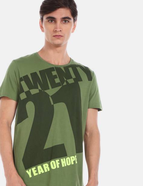Arrow Newyork Printed Men Round Neck Green T-Shirt