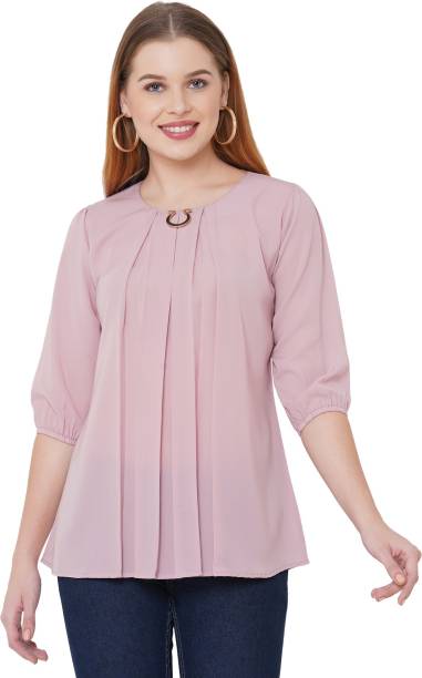 GO.4.IT Casual 3/4 Sleeve Solid Women Pink Top