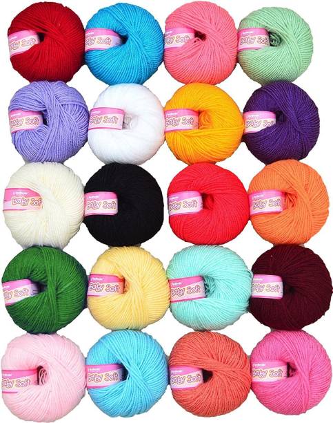Vardhman Wool Knitting Yarn Soft Wool Ball(Mix Colours) - 20 Pieces