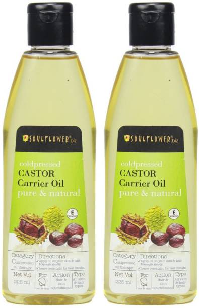 Soulflower Cold Pressed Castor Hair Oil Combo 225ml, 100% Premium & Pure, Natural and Undiluted Coldpressed, For Skin and Hair, Strong Hair, Dark Circles, Eybrow and Eyelashes Hair Oil