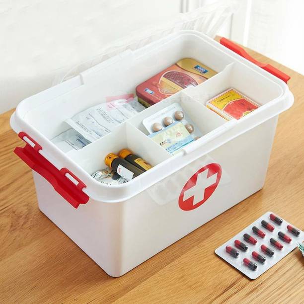 KitchExpo First Aid Kit Box Lockable Medicine Storage Box Family Emergency Kit Cabinet Organizer with Detachable Tray & Handle Portable for Home Camping Travel Hiking First Aid Kit First Aid Kit (Home, Sports and Fitness, Workplace, Vehicle) First Aid Kit