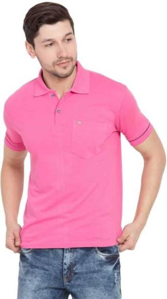 Corsair Solid Men Polo Neck Pink T-Shirt